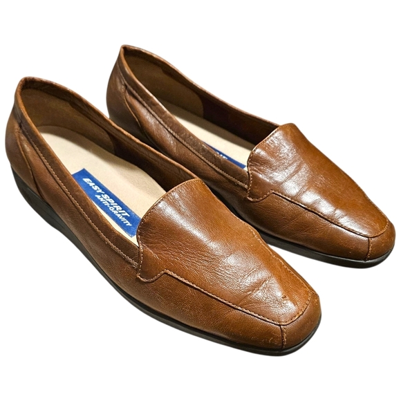 Womens Brown Leather Loafers Easy Spirit Comfort Flata Sz 7 Slip On Casual Work - Picture 4 of 14